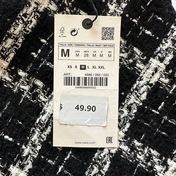 Zara Black/White Skirt Size Medium NWT - Picture 3 of 7